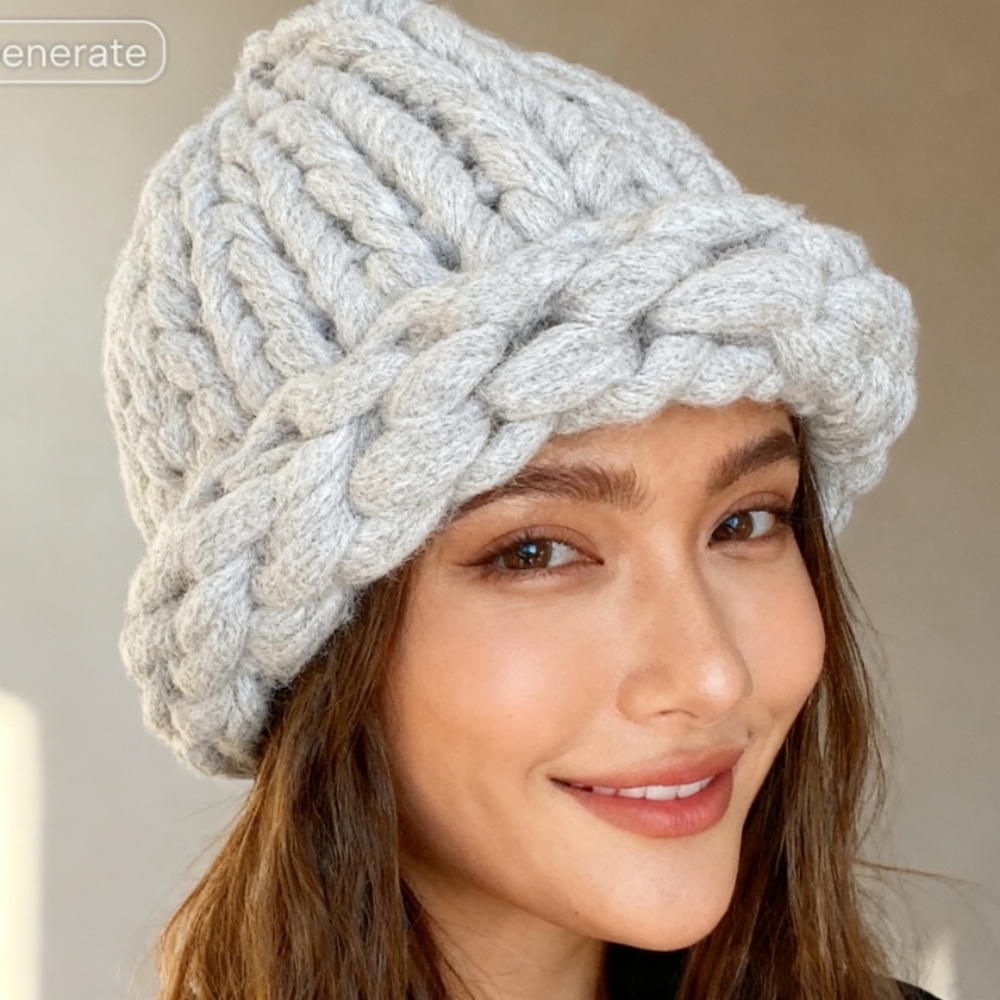 Light Gray Chunky Knit Beanie Hat